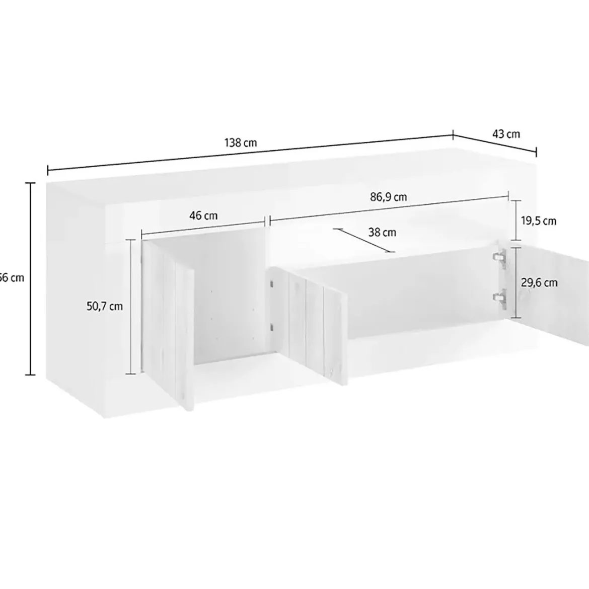 Porta TV ardesia 138x42x56h cm 3 ante - Iole