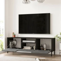 Porta TV argento e nero 140x35x46h cm 3 ante - Khagan
