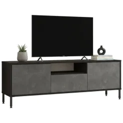 Porta TV argento e nero 140x35x46h cm 3 ante - Khagan
