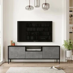 Porta TV argento e nero 170x35x46h cm 4 ante - Basyang