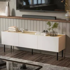 Porta TV beige e rovere 150x40x52h cm 3 ante - Calanna
