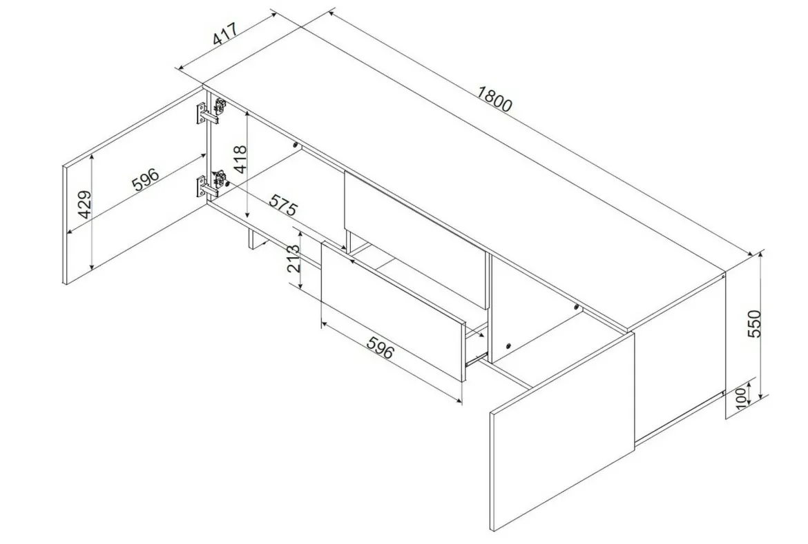 Porta TV beige 180x41x55h cm 2 ante e 2 cassetti - Cislago