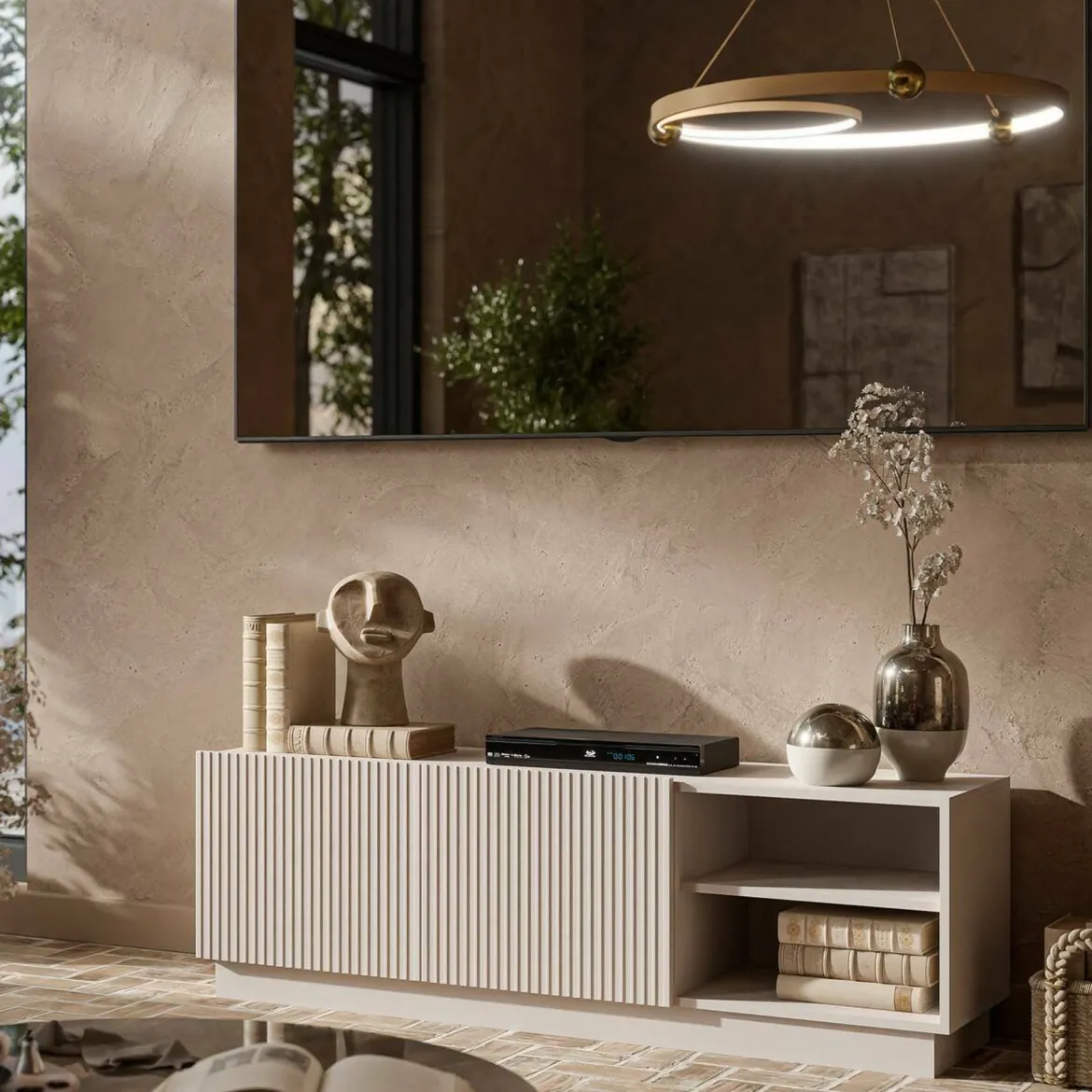 Porta TV beige 150x40x48h cm 2 ante - Finita