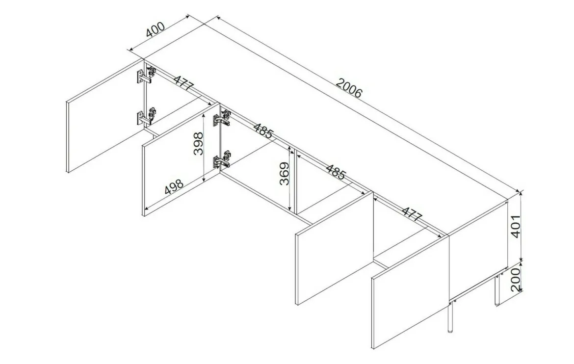 Porta TV beige 150x42x60h cm 3 ante - Frassino