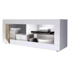 Porta TV bianco e acacia 140x43x56h cm in legno - Hector