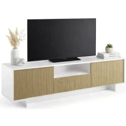 Porta TV bianco e beige 170x42x48h cm 2 ante e 1 cassetto - Atina