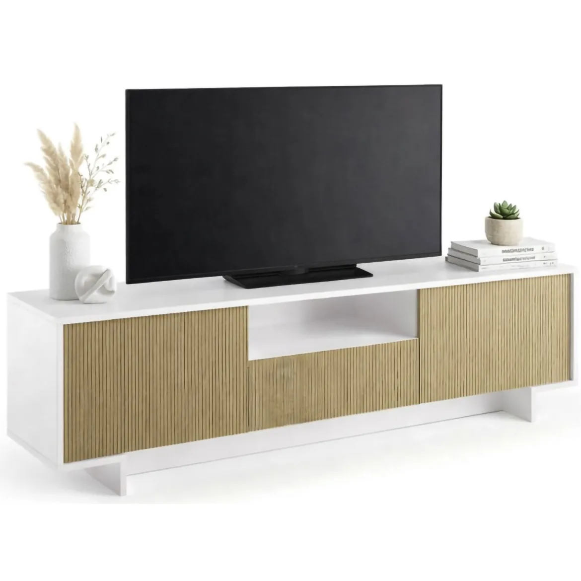 Porta TV bianco e beige 170x42x48h cm 2 ante e 1 cassetto - Atina