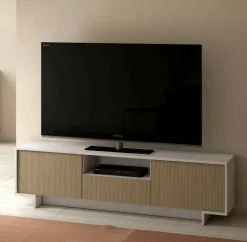 Porta TV bianco e beige 170x42x48h cm 2 ante e 1 cassetto - Atina
