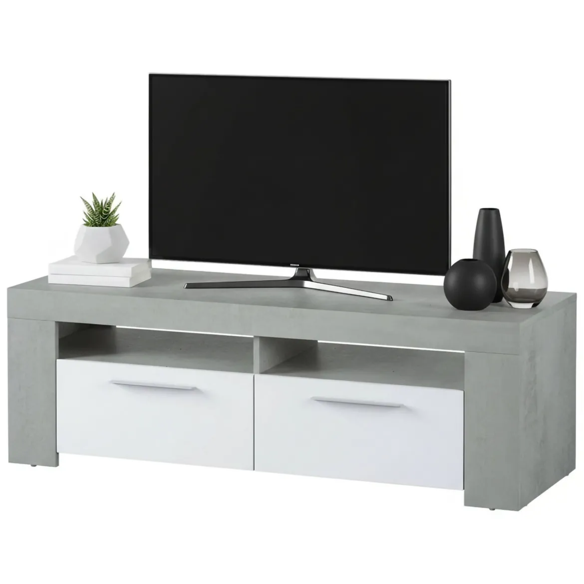 Porta TV bianco e cemento 120x42x40h cm 2 ante - Sparaxis