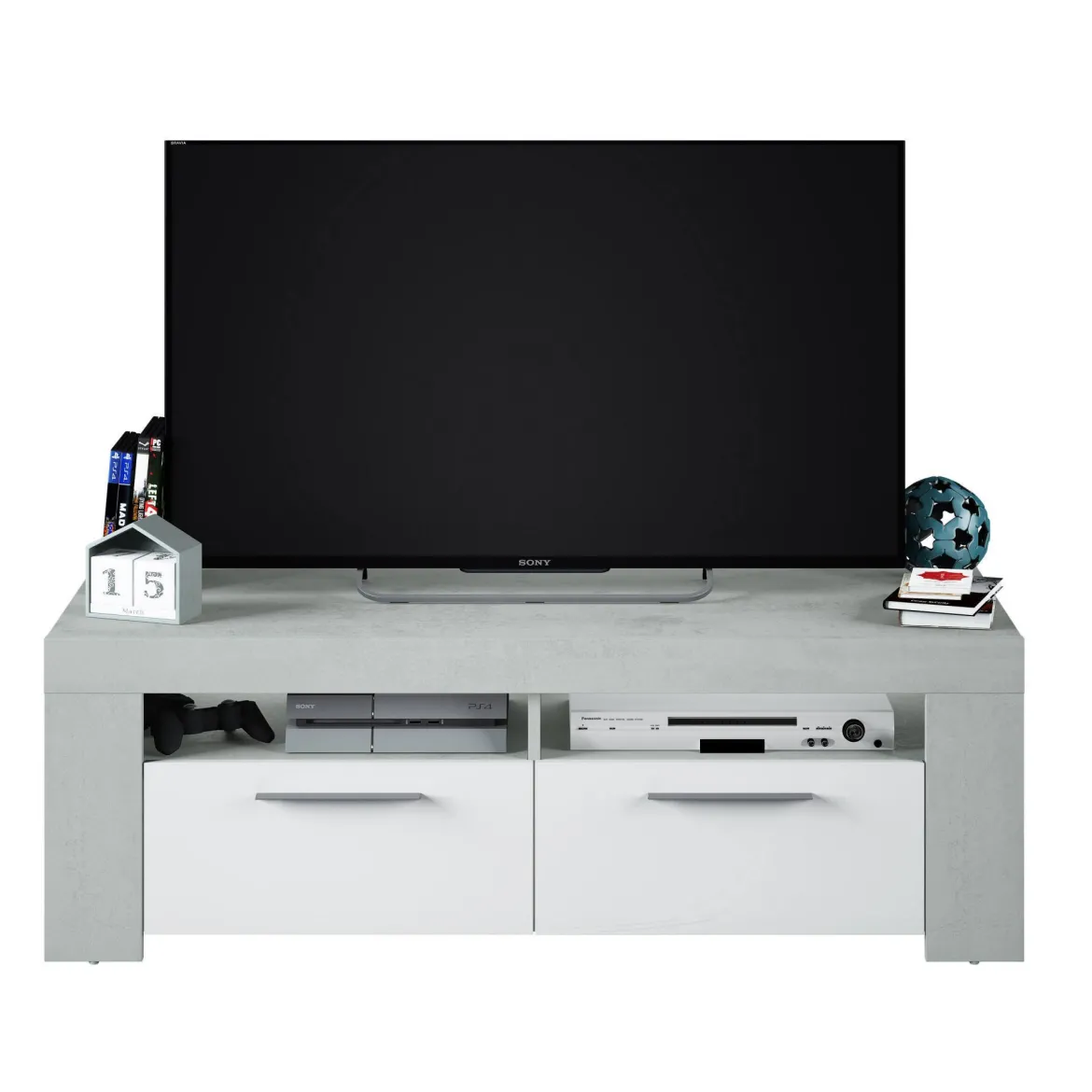 Porta TV bianco e cemento 120x42x40h cm 2 ante - Sparaxis