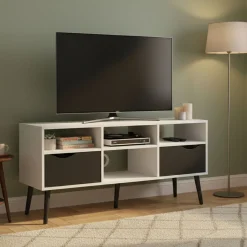 Porta TV bianco e nero 117x39x57h cm in legno - Aliani