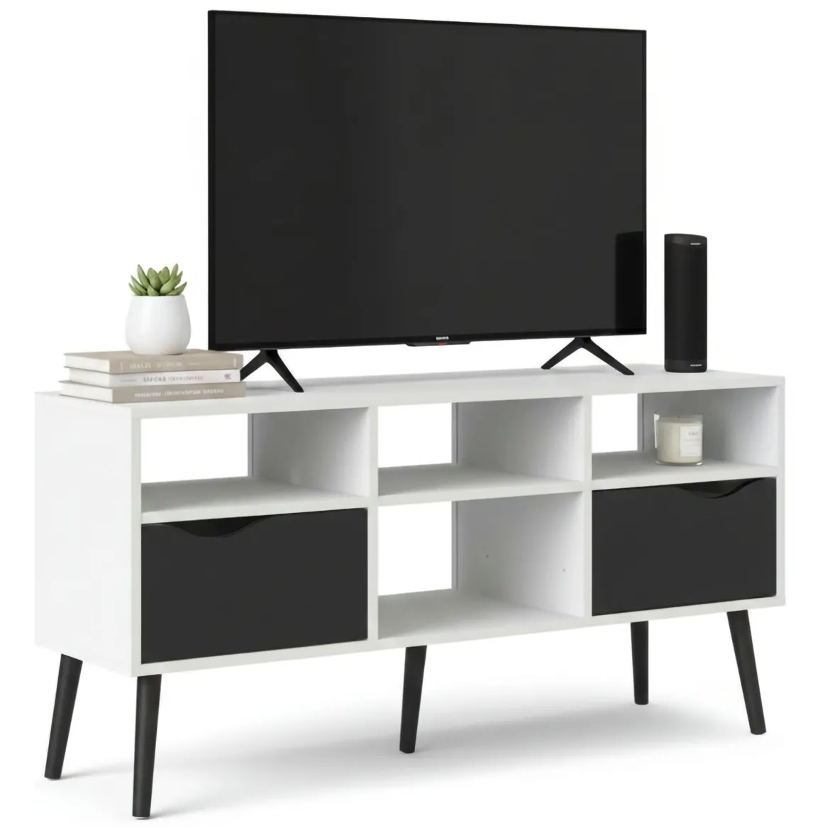 Porta TV bianco e nero 117x39x57h cm in legno - Aliani