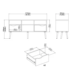 Porta TV bianco e nero 117x39x57h cm in legno - Aliani