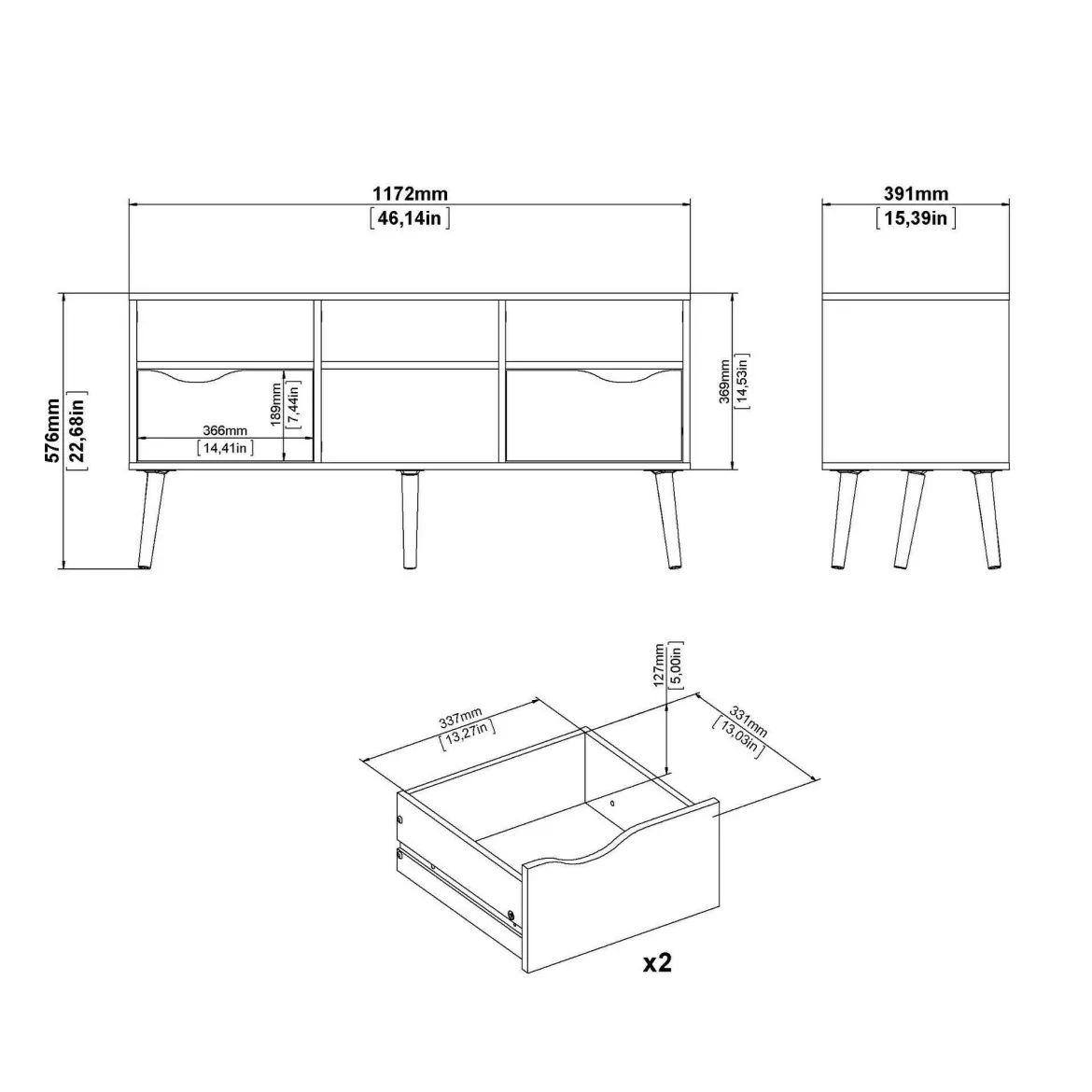 Porta TV bianco e nero 117x39x57h cm in legno - Aliani