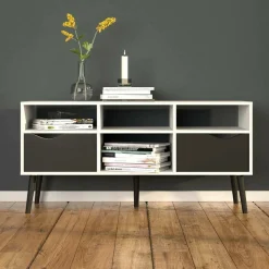 Porta TV bianco e nero 117x39x57h cm in legno - Aliani