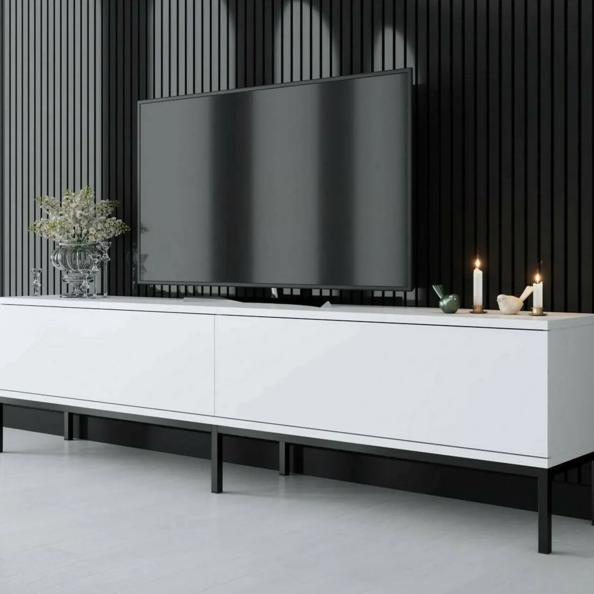 Porta TV bianco e nero 180x30x47h cm modulabile - Espero
