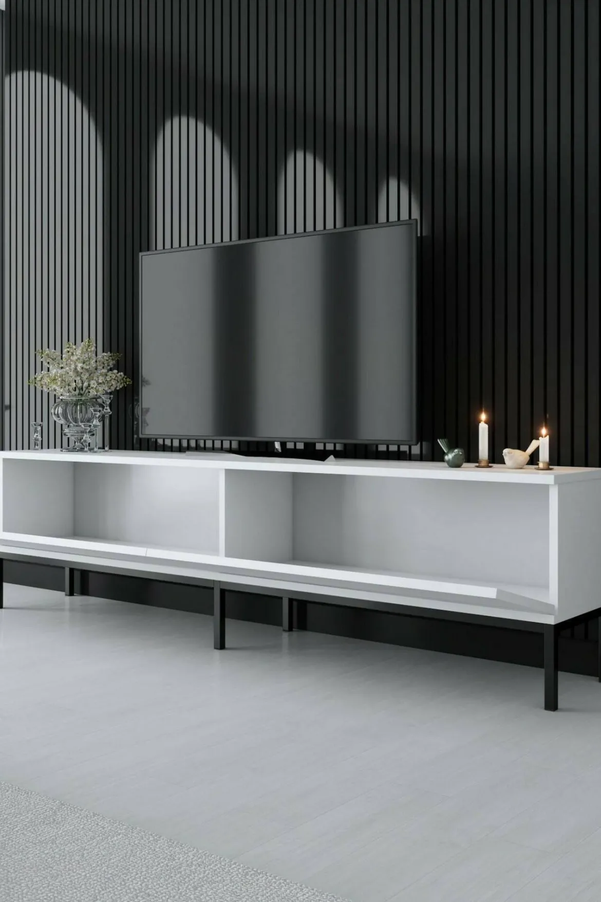 Porta TV bianco e nero 180x30x47h cm modulabile - Espero