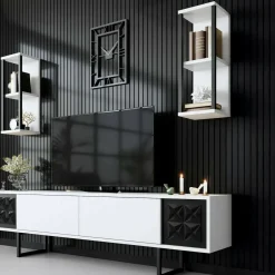 Porta TV bianco e nero 180x30x48h cm modulabile - Axa