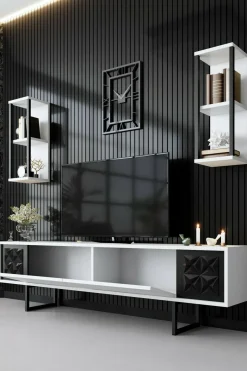 Porta TV bianco e nero 180x30x48h cm modulabile - Axa