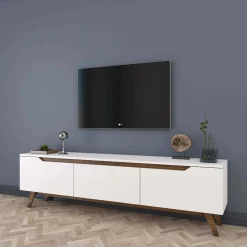 Porta TV bianco e noce 180x35x48h cm 3 ante - Apatite