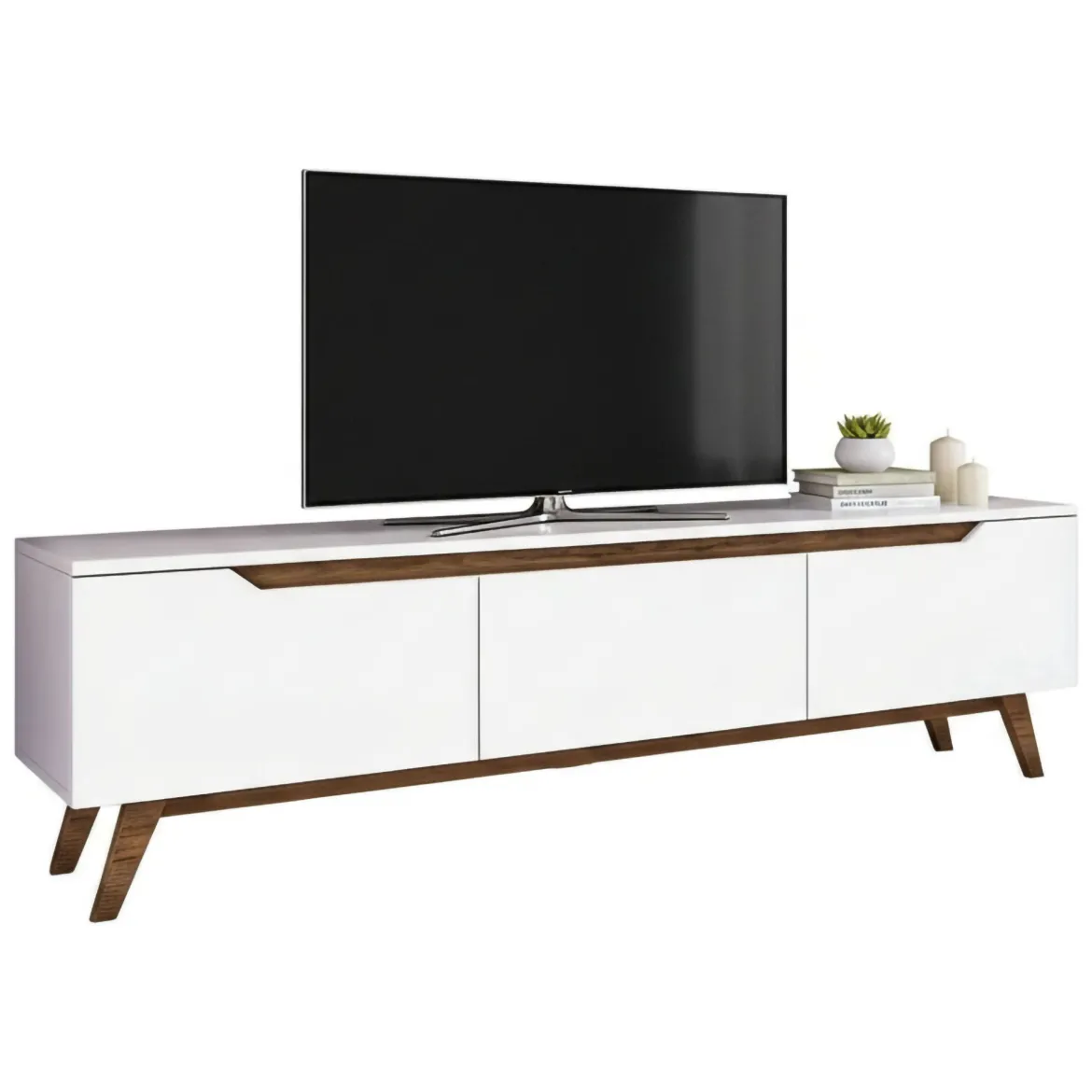 Porta TV bianco e noce 180x35x48h cm 3 ante - Apatite