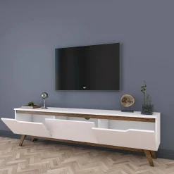 Porta TV bianco e noce 180x35x48h cm 3 ante - Apatite