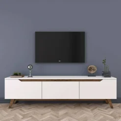 Porta TV bianco e noce 180x35x48h cm 3 ante - Apatite
