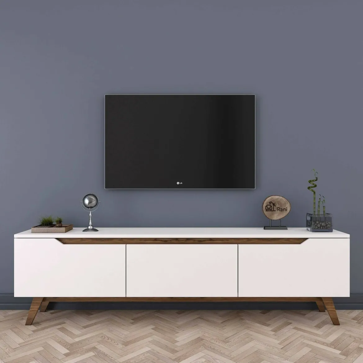 Porta TV bianco e noce 180x35x48h cm 3 ante - Apatite