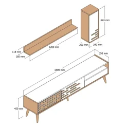 Porta TV bianco e noce 180x45x35h cm 3 ante - Upana