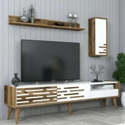 Porta TV bianco e noce 180x45x35h cm 3 ante - Upana