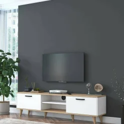 Porta TV bianco e noce 180x35x48h cm modulabile - Messalina