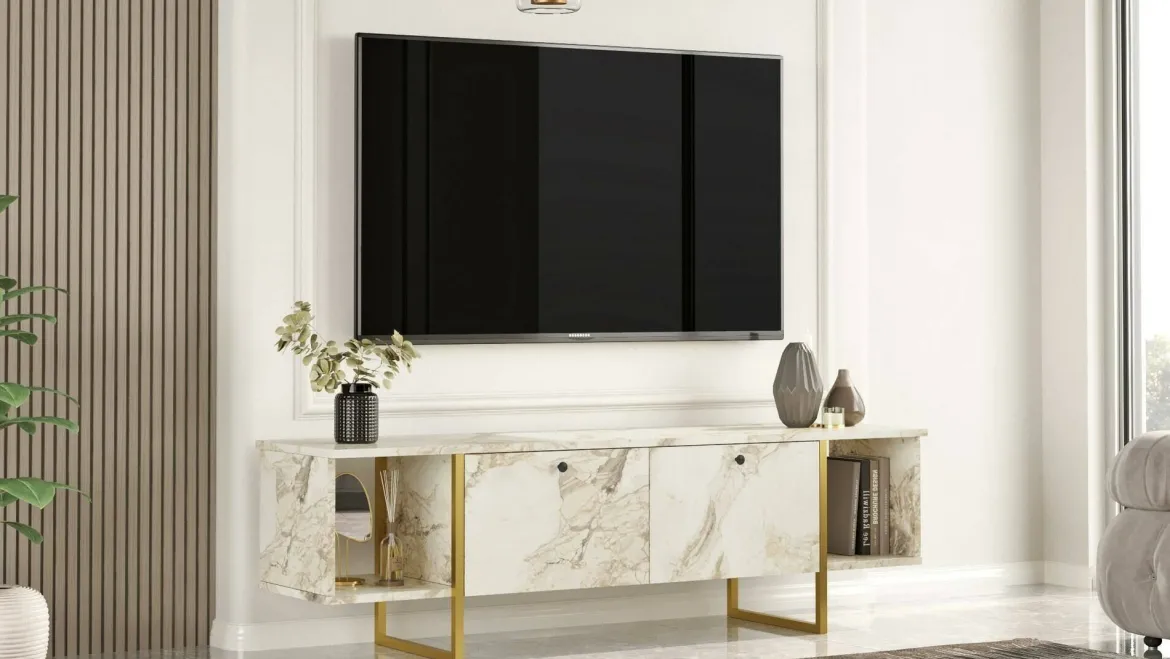 Porta TV bianco e oro 160x40x47h cm 2 ante - Adalberta