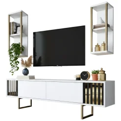 Porta TV bianco e oro 180x30x48h cm modulabile - Artinay