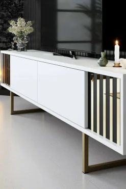 Porta TV bianco e oro 180x30x48h cm modulabile - Artinay