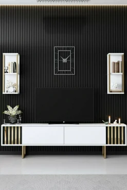 Porta TV bianco e oro 180x30x48h cm modulabile - Artinay