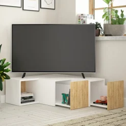 Porta TV bianco e quercia 90x92x32h cm 2 ante - Malachie