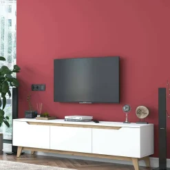 Porta TV bianco e rovere 180x35x48h cm 3 ante - Apatite