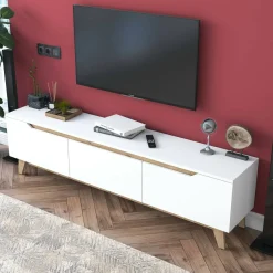 Porta TV bianco e rovere 180x35x48h cm 3 ante - Apatite