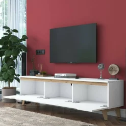 Porta TV bianco e rovere 180x35x48h cm 3 ante - Apatite