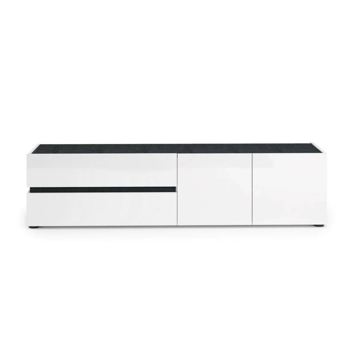 Porta TV bianco lucido e antracite 180x47x42h cm 2 ante e 2 cassetti - Basico