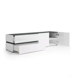 Porta TV bianco lucido e antracite 180x47x42h cm 2 ante e 2 cassetti - Basico