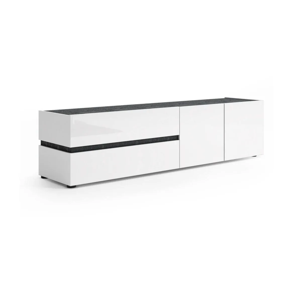 Porta TV bianco lucido e antracite 180x47x42h cm 2 ante e 2 cassetti - Basico