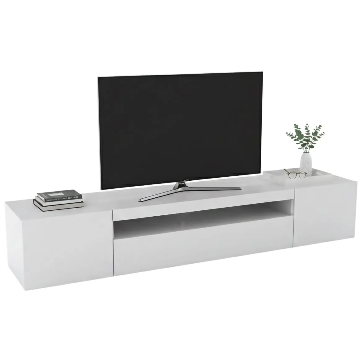 Porta TV bianco lucido 200x45x36h cm 2 ante - Akon