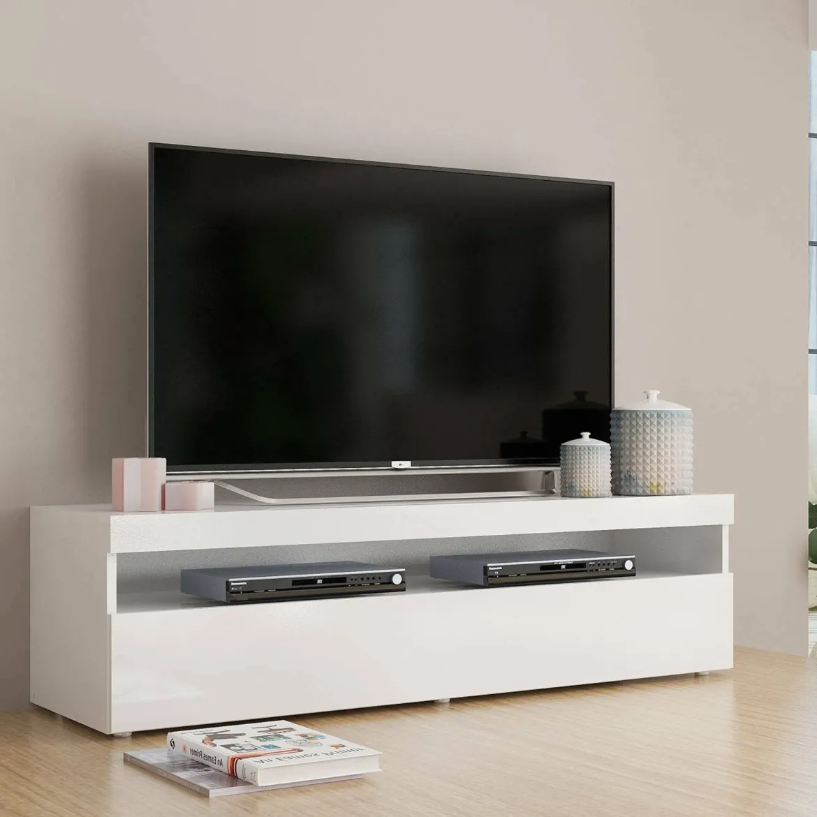 Porta TV bianco lucido 130x45x36h cm in legno - Adelicia