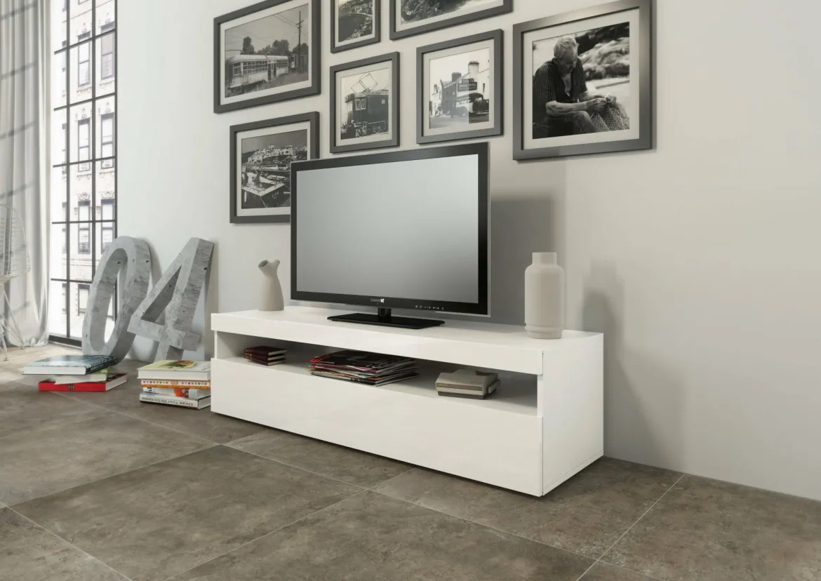Porta TV bianco lucido 130x45x36h cm in legno - Adelicia