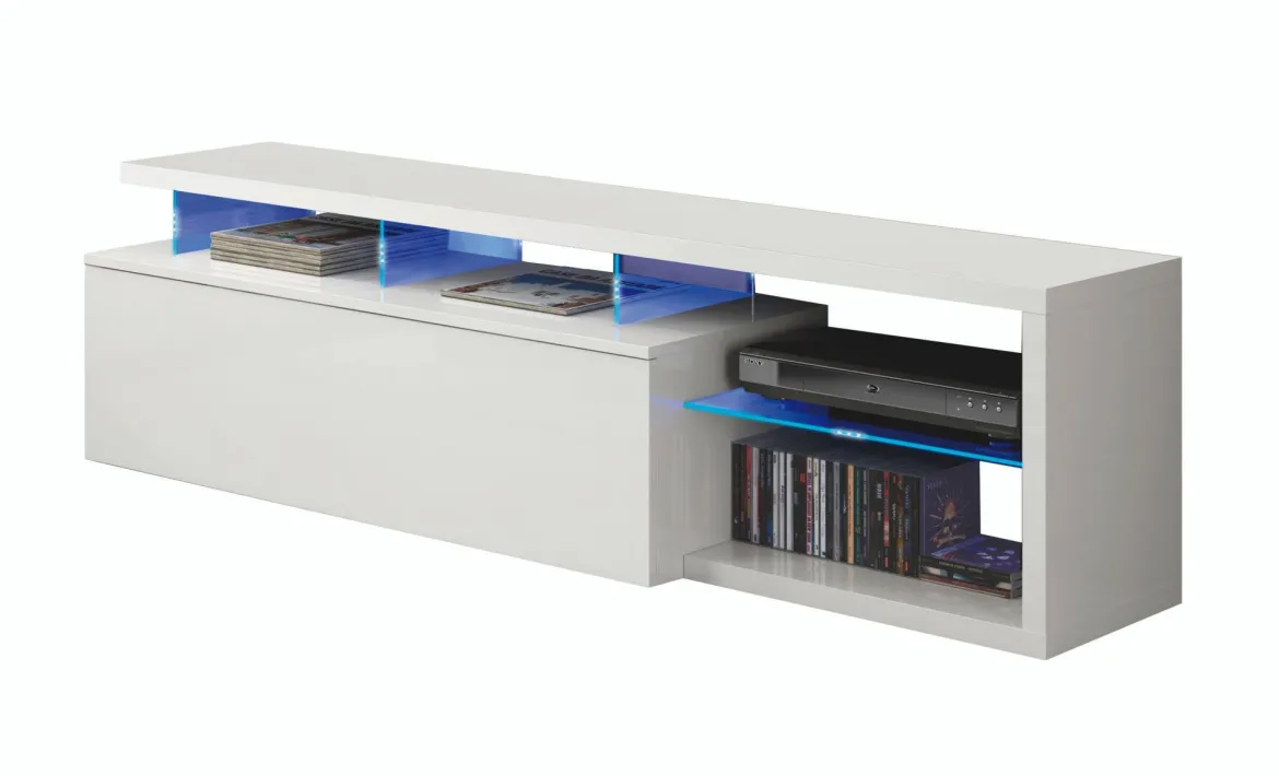 Porta TV bianco lucido 150x41x50h cm in legno - Amiuty