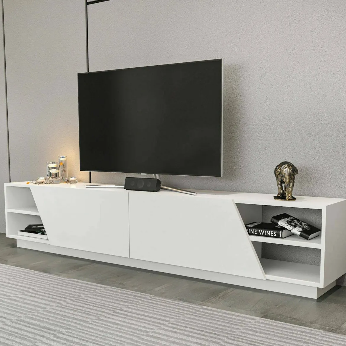 Porta TV bianco 240x37x47h cm 2 ante - Apat
