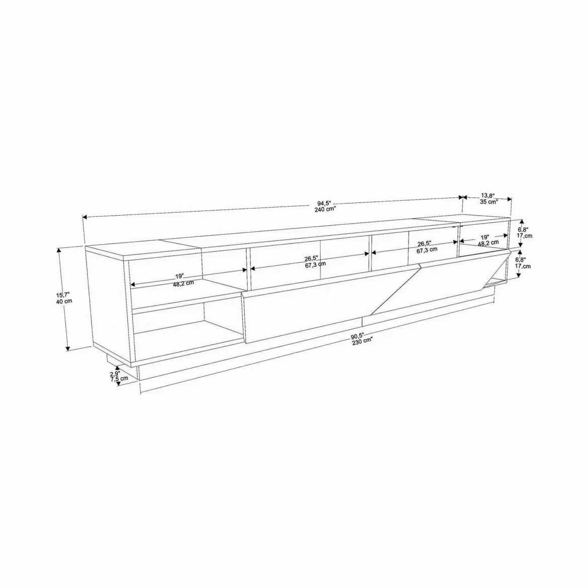 Porta TV bianco 240x37x47h cm 2 ante - Apat