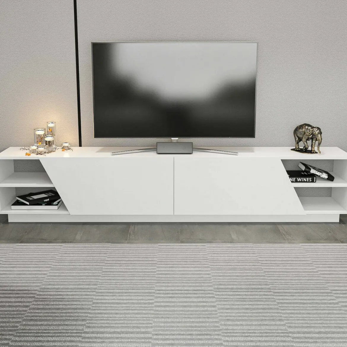 Porta TV bianco 240x37x47h cm 2 ante - Apat