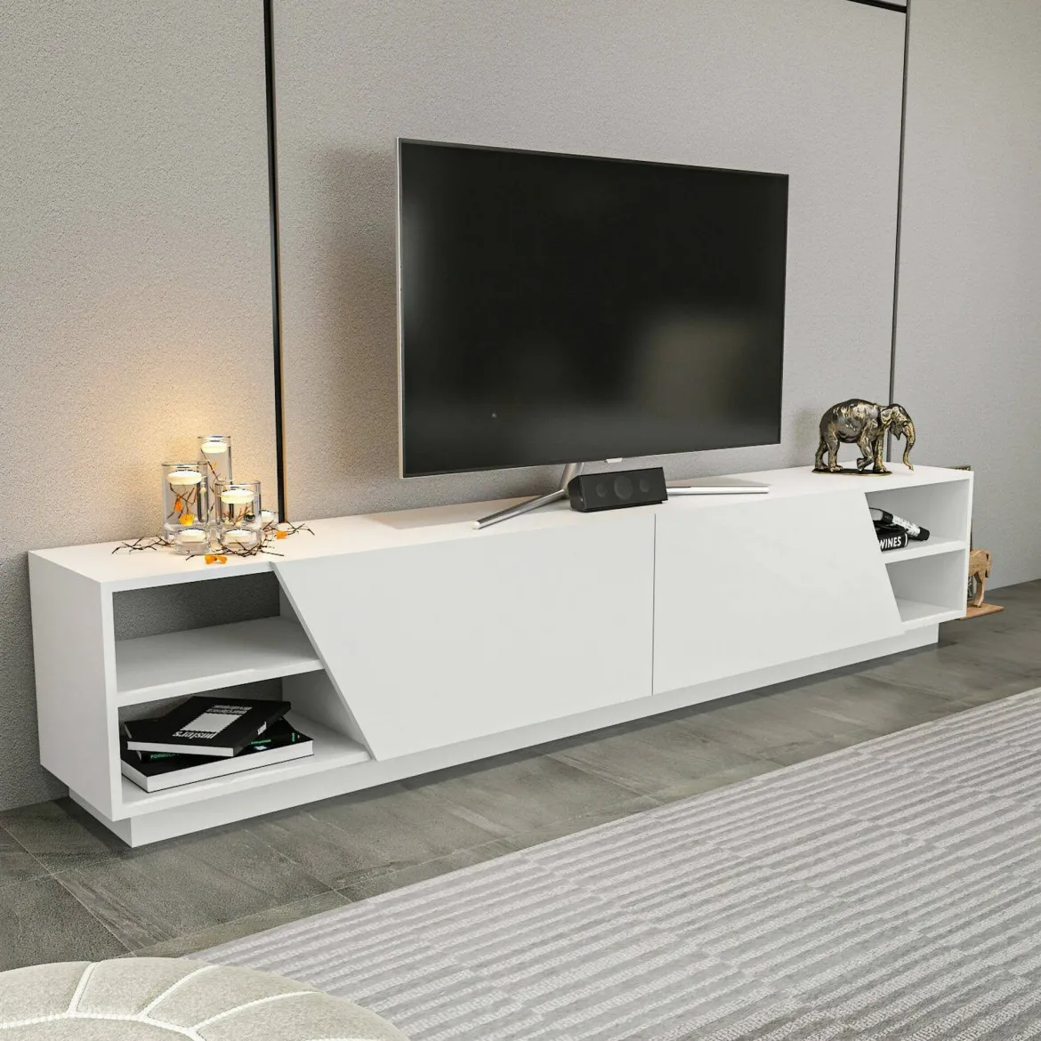 Porta TV bianco 240x37x47h cm 2 ante - Apat